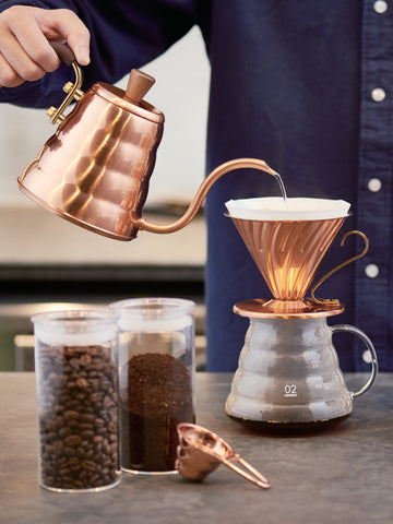 Copper pour outlet over kettle